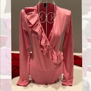 Ruffled V neck Long Sleeve Top